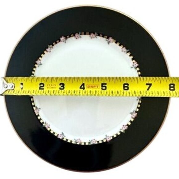 ARITA Rose Pavillion 3 Piece Dinner Plate Set Black Border, Gold Trim Flowers - Picture 10 of 10